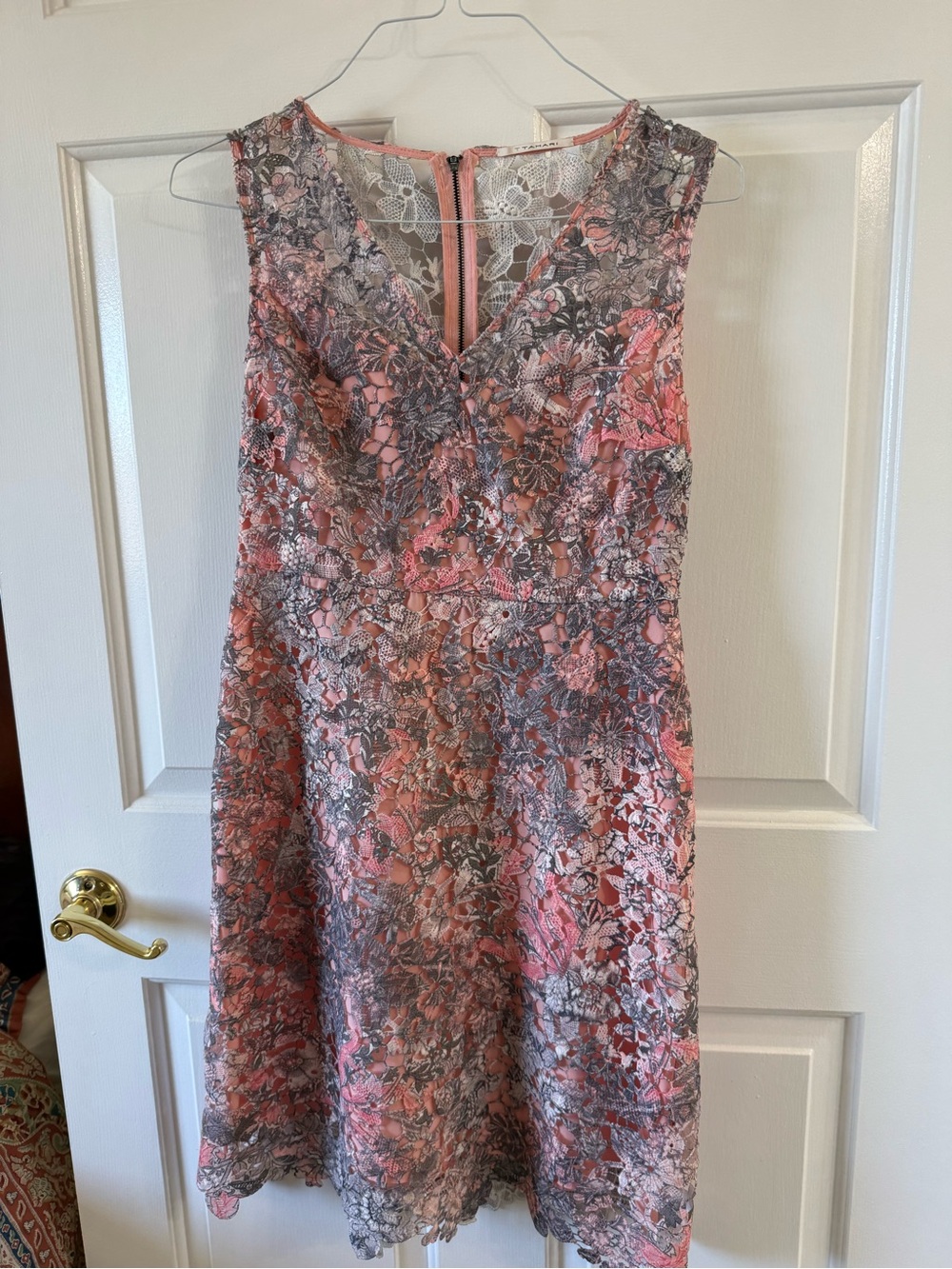 Tahari Pink and Gray Lace A-Line Dress